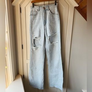 Zara High Rise Wide Leg Distressed Jeans